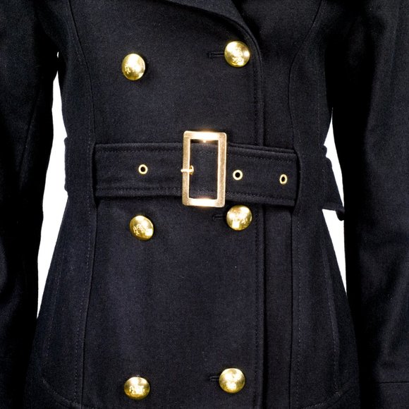 BLACK RIVET Black Wool Peplum Military Trench Coat - Picture 9 of 16